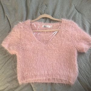 Pink furry Skylar + Madison crop top